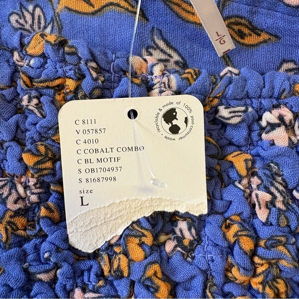 NWT Free People Large Cotton Nala Floral Babydoll Top Blue Orange Cotton - Picture 6 of 12